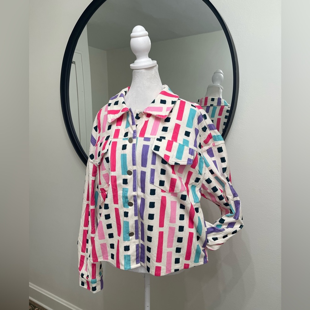 NWT Emily Wonder Pink Multicolor Geometric Print Jacket size large - Picture 4 of 8